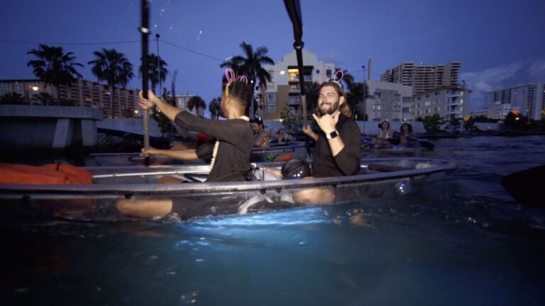 Lighted Clear Kayaks At Night W/ Champagne In Miami Beach Activity Overview