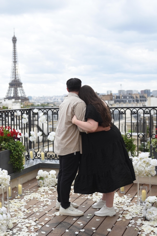 Romantic Proposal on an Eiffel View Palace Terrace - Elegant Reception