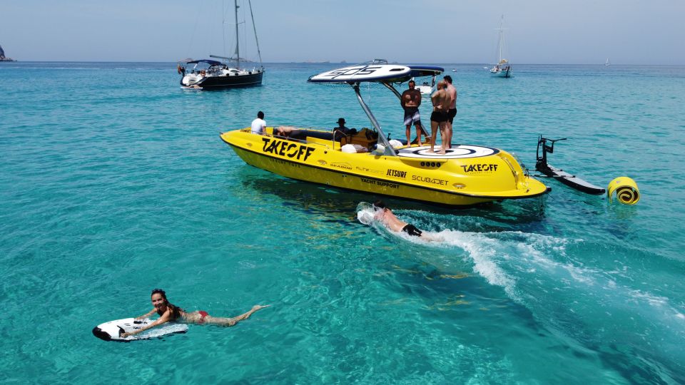 Ibiza: Beach and Cave Boat Tour With Luxury Water Toys - Snorkeling in Crystal Waters