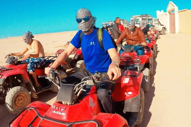 Sunset 5HOURS ATV Pugy Jeep From Hurghada Sahl Hashesh Makadi Bay Algouna Safaga - Camel Riding and Bedouin Dinner