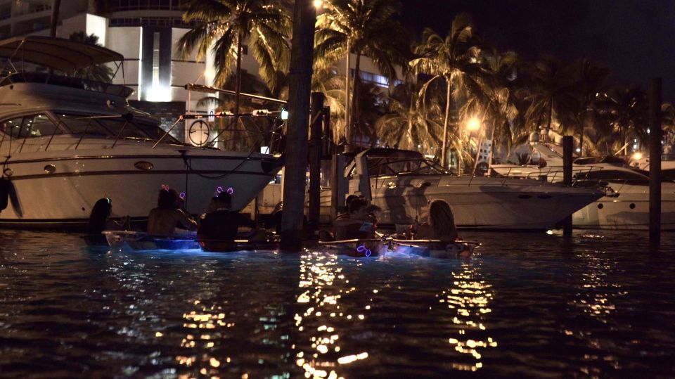 Lighted Clear Kayaks at Night W/ Champagne in Miami Beach - Key Points