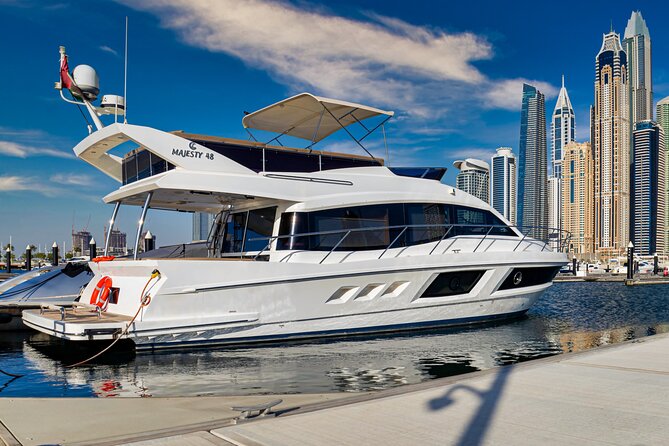 Discover The Hidden Island In Dubai In Majesty 48ft Yacht Rental Inclusions And Amenities