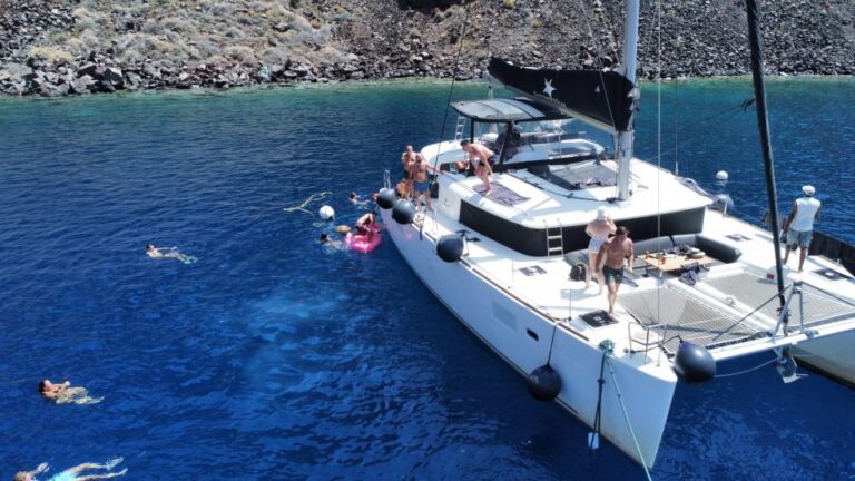 Santorini Catamaran Cruise With Swimming, Meal And Open Bar Catamaran Cruise Overview And Pricing