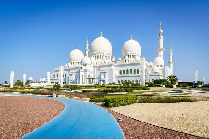 Sheikh Zayed Grand Mosque With Ferrari World From Dubai Overview Of The Tour