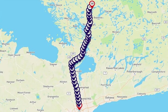 Smartphone Audio Driving Tour Between Huntsville & Toronto - Route and Destinations