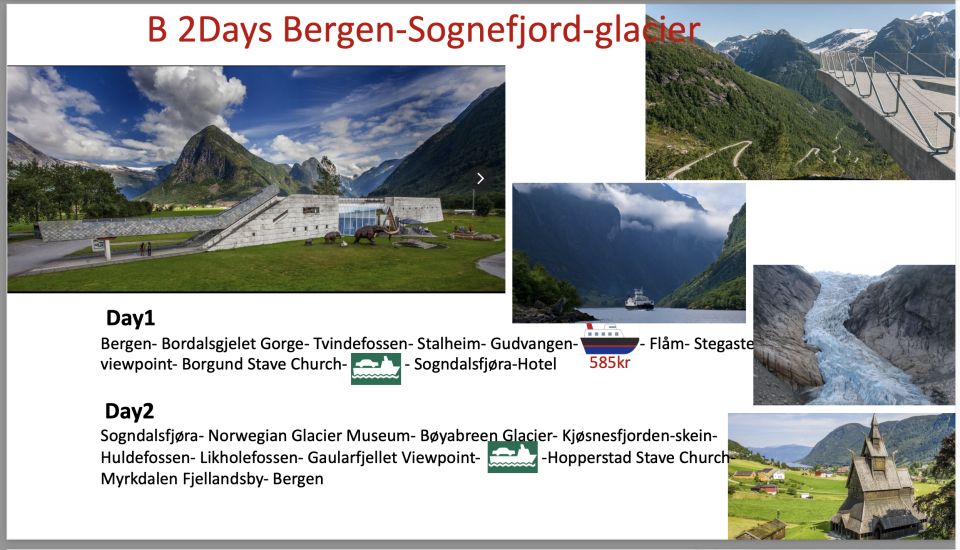 2-Day Tour to Hardanger and Flåm or Sognefjord Glacier, Flexible - Transportation Included