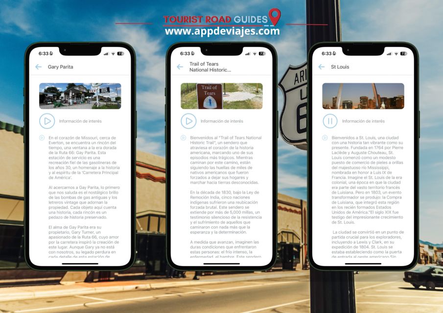 App Self-drived Route 66 Road St. Louis to Joplin - Missouri University and St. James Winery