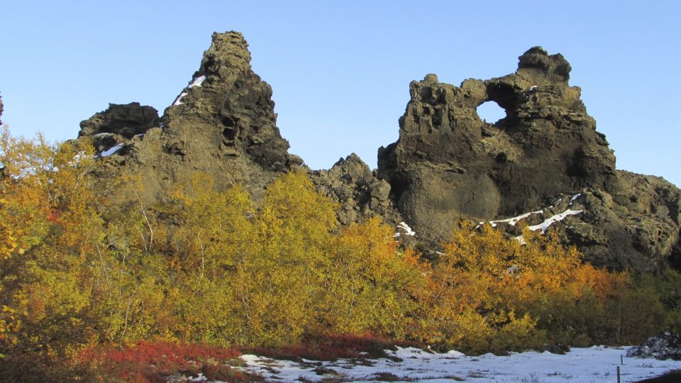 From Akureyri: Hverir and Lake Myvatn Geothermal Baths Tour - Exploring Dimmuborgir Lava Formations