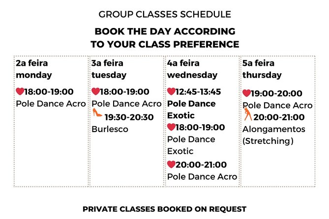 Dance Class (choose 1: Pole Dance, Burlesque or Aerial Silk/Hoop) - Pickup and Drop-off Details