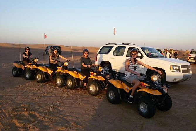 Dubai Desert Afternoon Quad Safari With Camel Ride, BBQ Dinner and Belly Dancing - Sand Art and Henna Tattoos