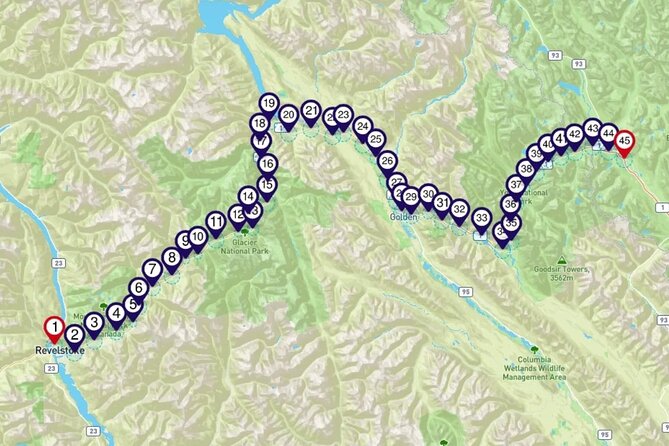 Smartphone Audio Driving Tour Between Lake Louise and Revelstoke - Tour Duration and Connectivity