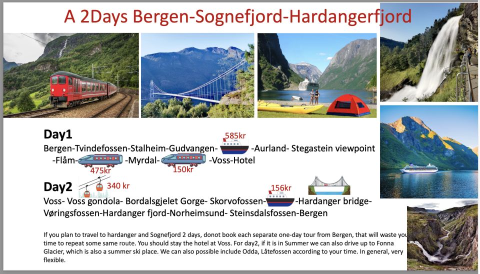 2-Day Tour to Hardanger and Flåm or Sognefjord Glacier, Flexible - Group Size and Restrictions