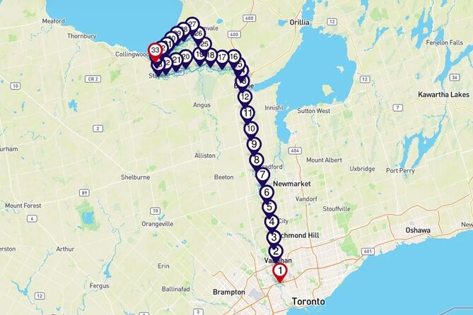 Smartphone Audio Driving Tour Between Wasaga Beach and Toronto - Tour Overview