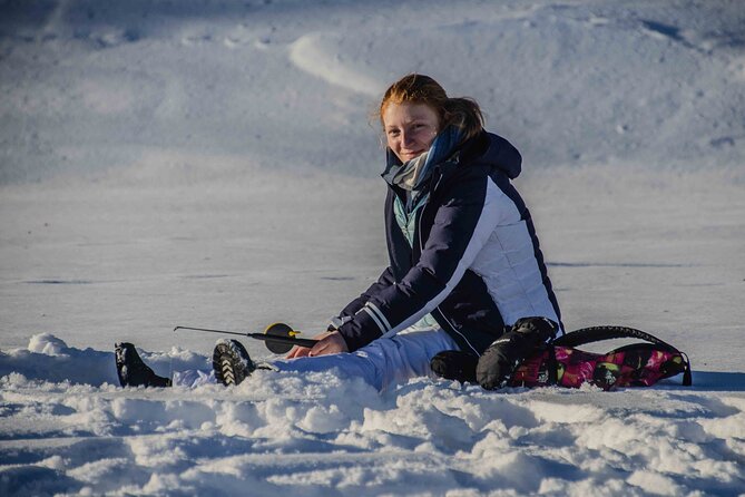 Snowshoeing Adventure With Ice Fishing, Fire And Survival Snowy Landscapes Of Lapland