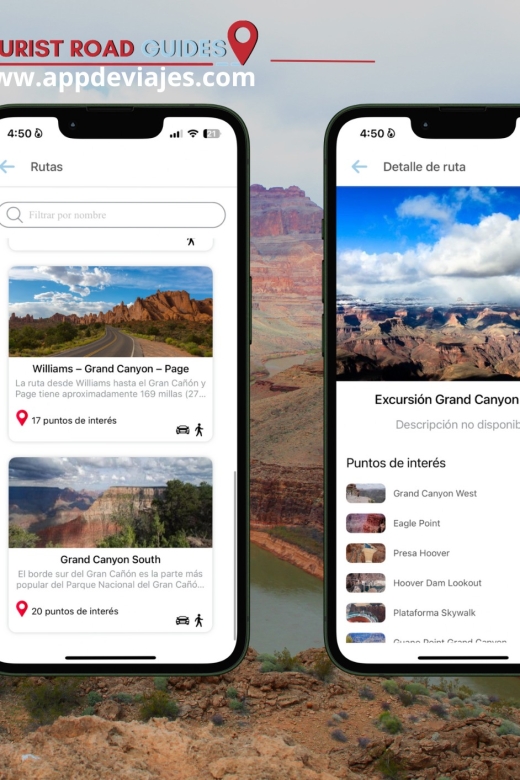 App Self-Guided Road Routes Grand Canyon - Offline Exploration of the Canyon