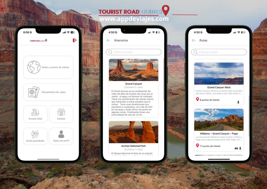 App Self-Guided Road Routes Grand Canyon - Personalized Route Planner