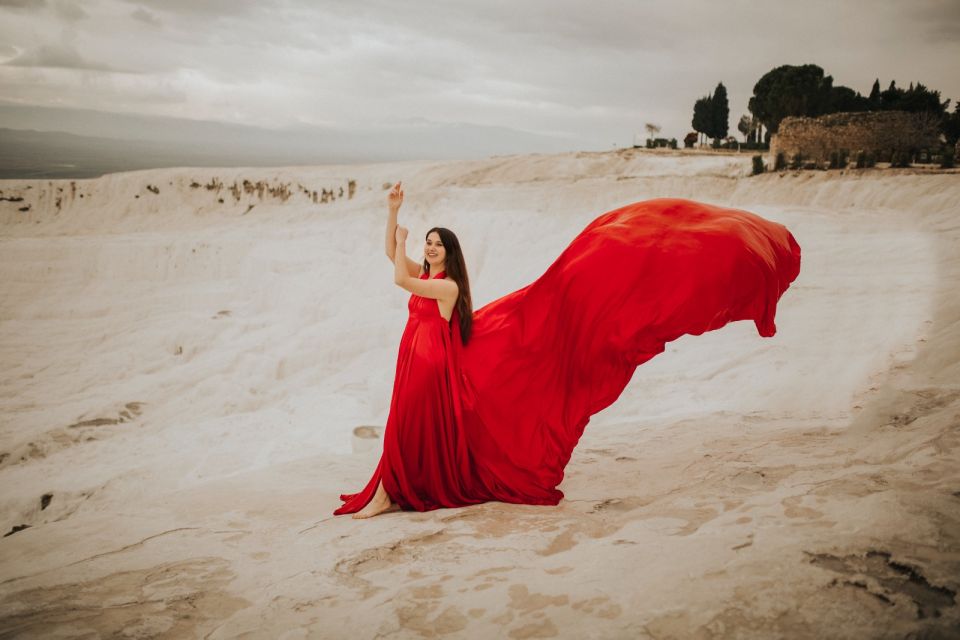 Pamukkale Travertine Photoshoot With Flying Dress - Capturing Sunrise and Sunset