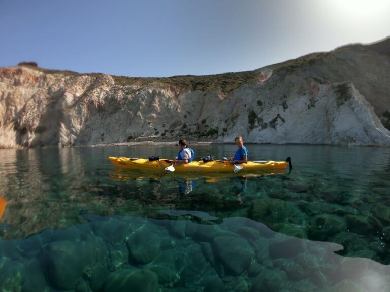 Santorini: Sea Caves Kayak Trip With Snorkeling And Picnic Explore Santorinis Stunning Coastline