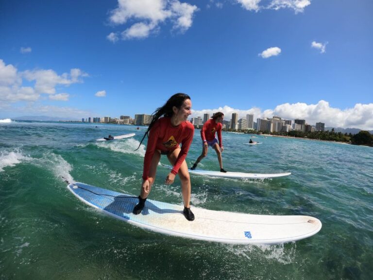 Two Students To One Instructor Surfing Lesson In Waikiki Overview Of The Surfing Lesson