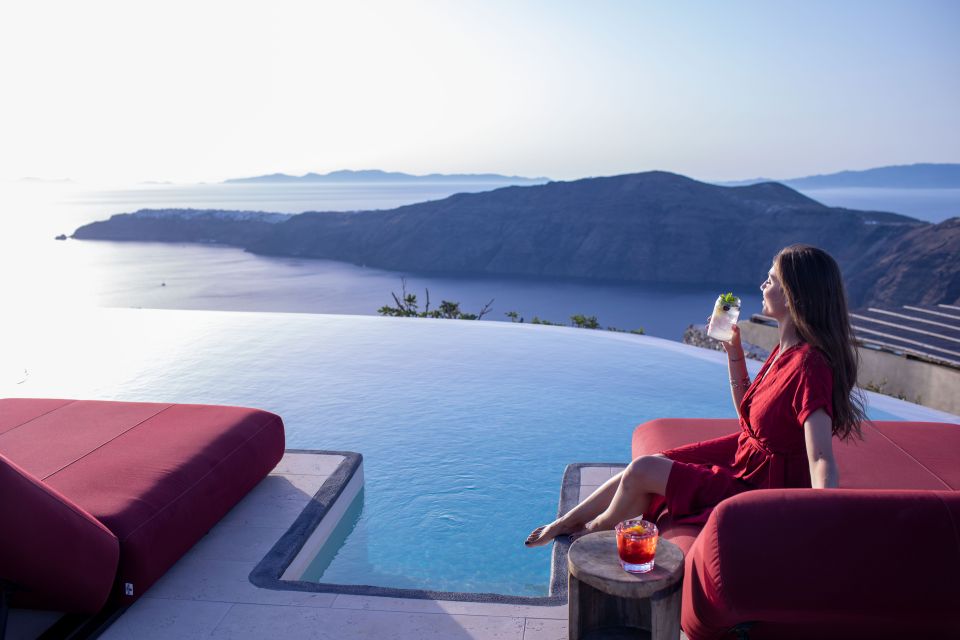 Daybed Relaxation With Infinity Pool Use With Caldera Views - Food and Beverage Options