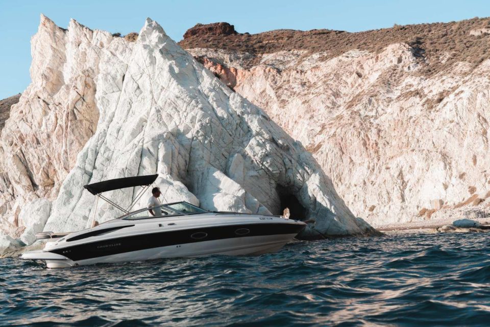 Santorini: Luxury Private Speedboat With Food and Drinks - Live Tour Guide