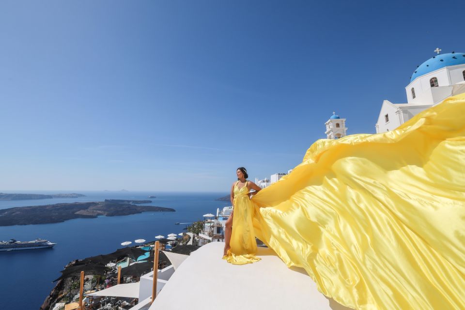 Santorini: Private Flying Dress Photoshoot With Dress Rental - Professional Photo Editing