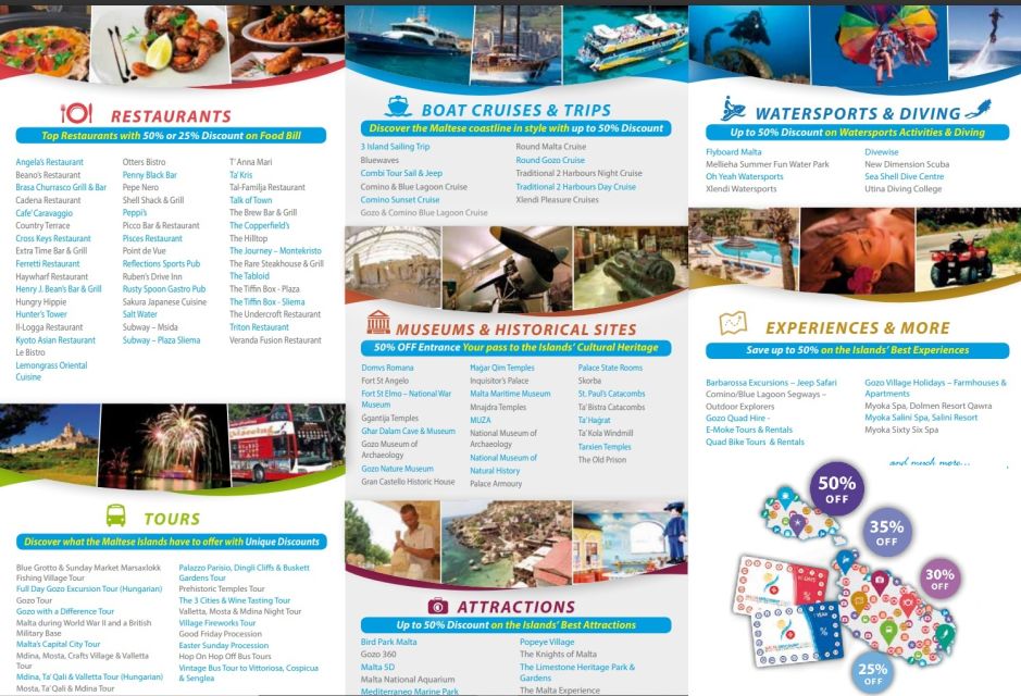 Malta Discount Card up to 50% off All Over Malta & Gozo - Key Points