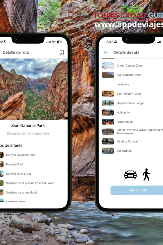 App Self-Guided Road Routes Zion National Park - Stunning Hikes and Viewpoints