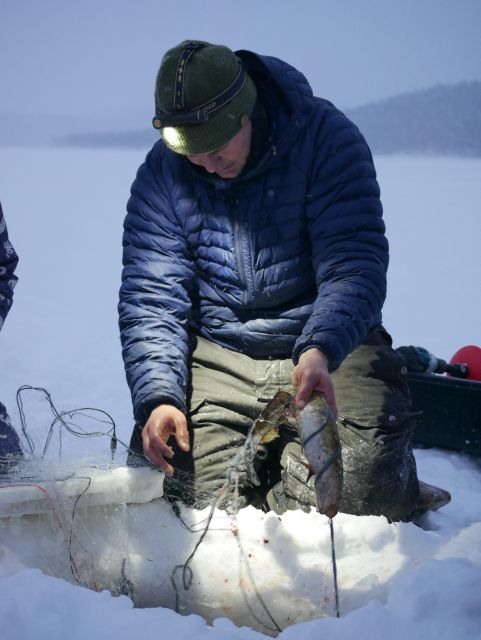 Arctic Fishing & Open Fire Cooking - Drilling Holes in the Ice