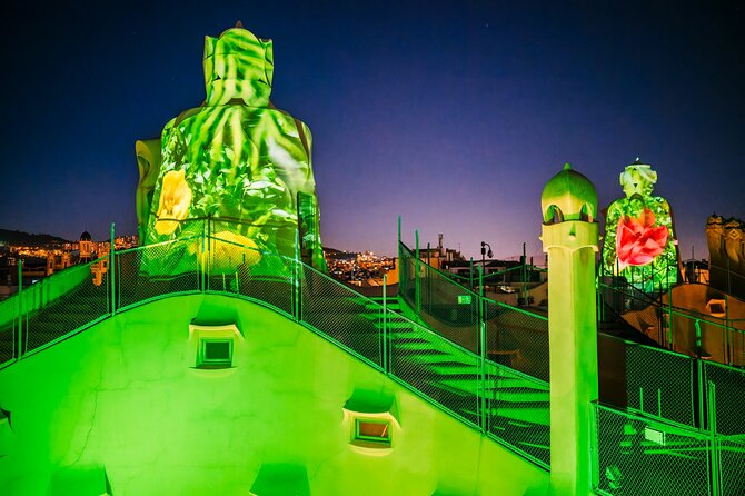 The Night Experience at Casa Mila - La Pedrera - Dramatic Lighting on Spiraling Chimneys