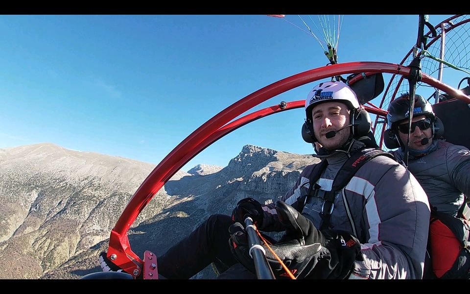 Tandem Flight With Paramotor From Above Ioannina Zagori - Key Points