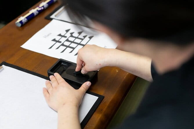 Learning Zen of Japanese Calligraphy in Kimono Near Osaka Castle