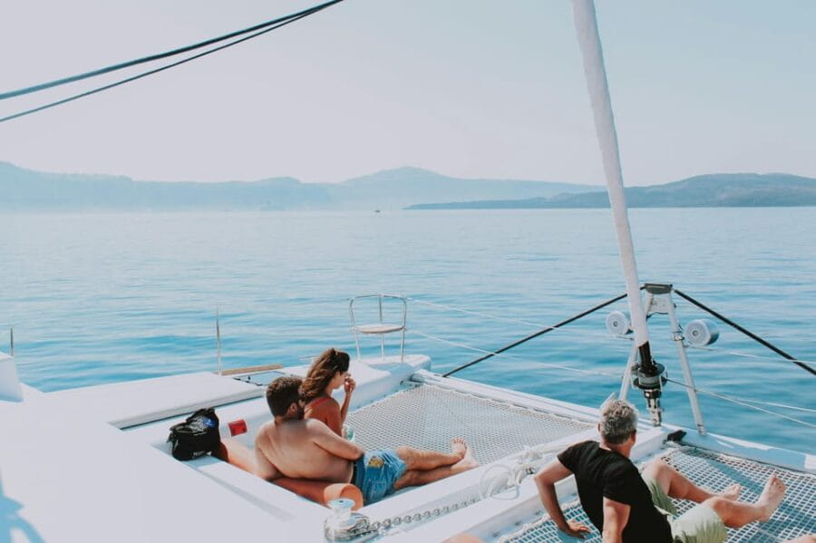 Exclusive Catamaran Sailing Adventure, BBQ & drinks on board - Exploring Santorini’s Caldera by Catamaran: A Deep Dive