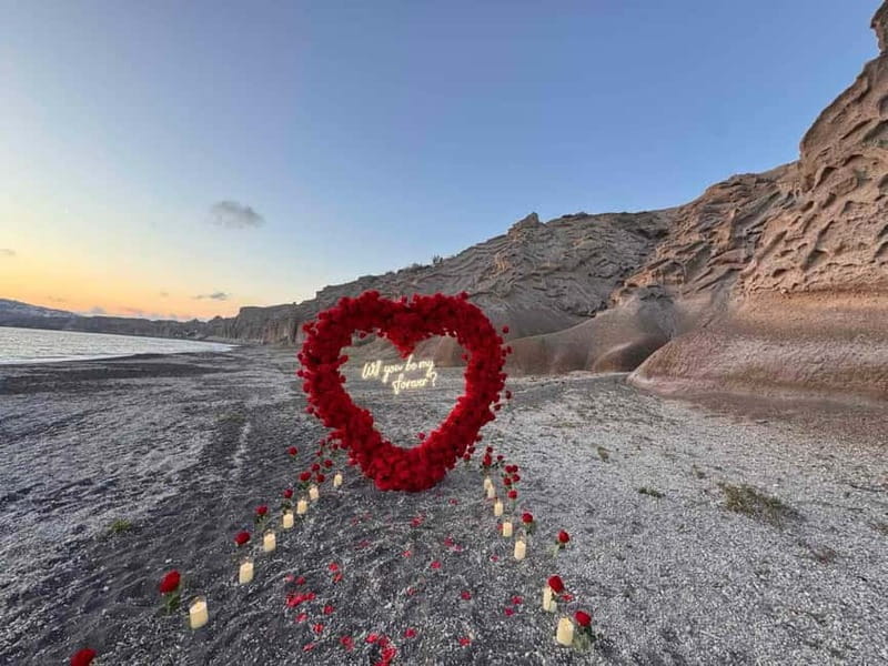 Santorini: Vlychada Beach Wedding Proposal with Heart Arch - What to Expect: From Setup to Sunset Bliss