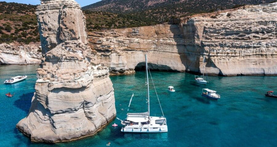 Milos: Kleftiko Sunset Catamaran Cruise with Meal & Drinks - Setting Sail from Adamantas: What to Expect on the Cruise